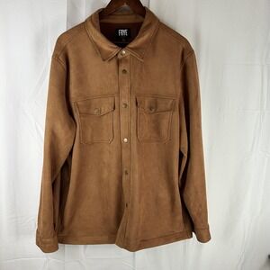 Frye Jacket Mens XL Brown Microfiber Suede Snap Front Shirt Shacket Lined Casual